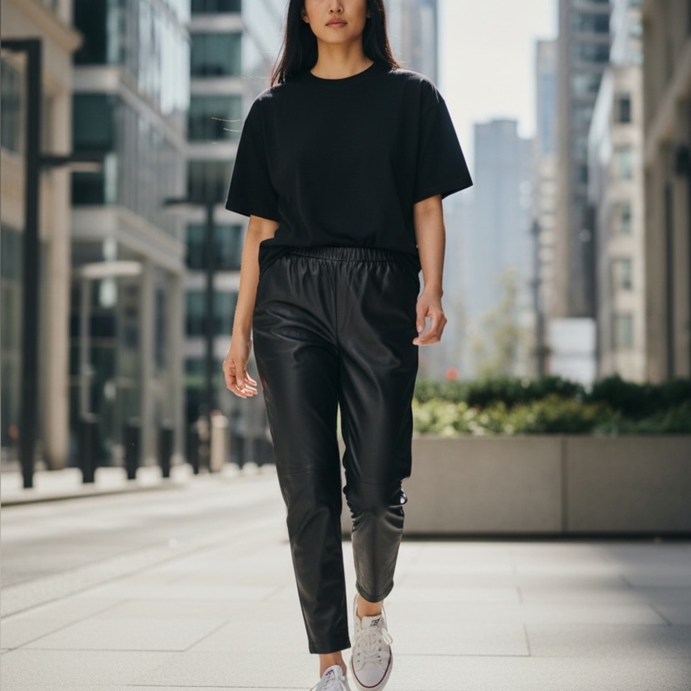 VINCE Black Leather Jogger Pants NWT $1095 M Pull On